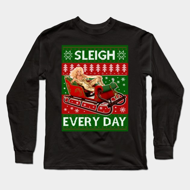 Sleigh Everyday RuPaul Christmas Knit Long Sleeve T-Shirt by joeysartworld